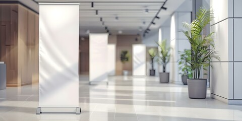 Professional Brand Presentation with Vertical Roll-Up Banners Mockup for Trade Show. Concept Trade Shows, Brand Presentation, Roll-Up Banners, Mockup, Professionalism