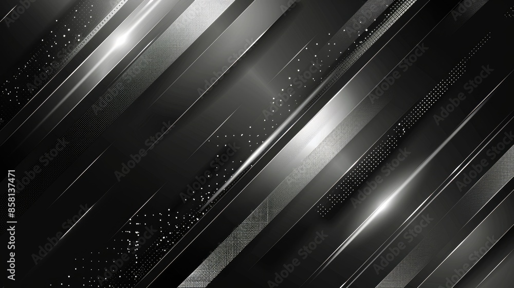 Poster dark, clean modern background featuring white and silver light patterns with soft tech diagonal elem