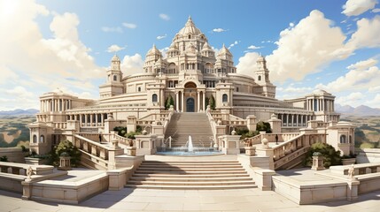 Fototapeta premium A captivating illustration of a historical landmark, with detailed architectural elements and a sense of grandeur and historical significance. Illustration, Minimalism,