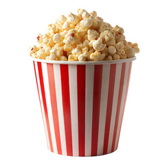 paper bucket with popcorn on flat background with copy space on white background