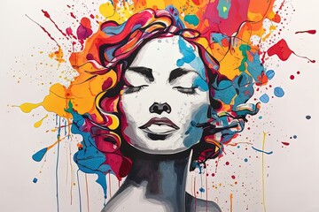 Woman with eye close face, depression, sadness Mental health concept art