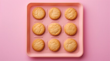 Cookies on plastic tray in a pink background very detailed and realistic shape
