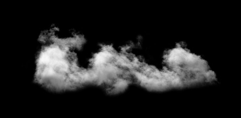 White Clouds Sky on Black background, Isolated abstract soft group of fluffy Smoke, Steam, Fog or Haze,Wide horizontal illustration of nature elements for landscape design.