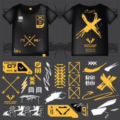 cyberpunk scifi gaming futuristic icon pattern  set collection template hud for branding fashion t-shirt decoration decal, 2d illustration rendering vector element