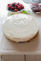 Fresh no bake cheesecake ready to get decorated