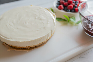 Fresh no bake cheesecake ready to get decorated