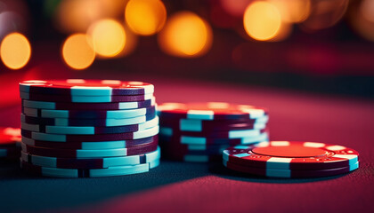 poker chips at Vegas, copy space for text, ad shot
