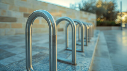 Empty metal bike rack in an urban setting, close-up.