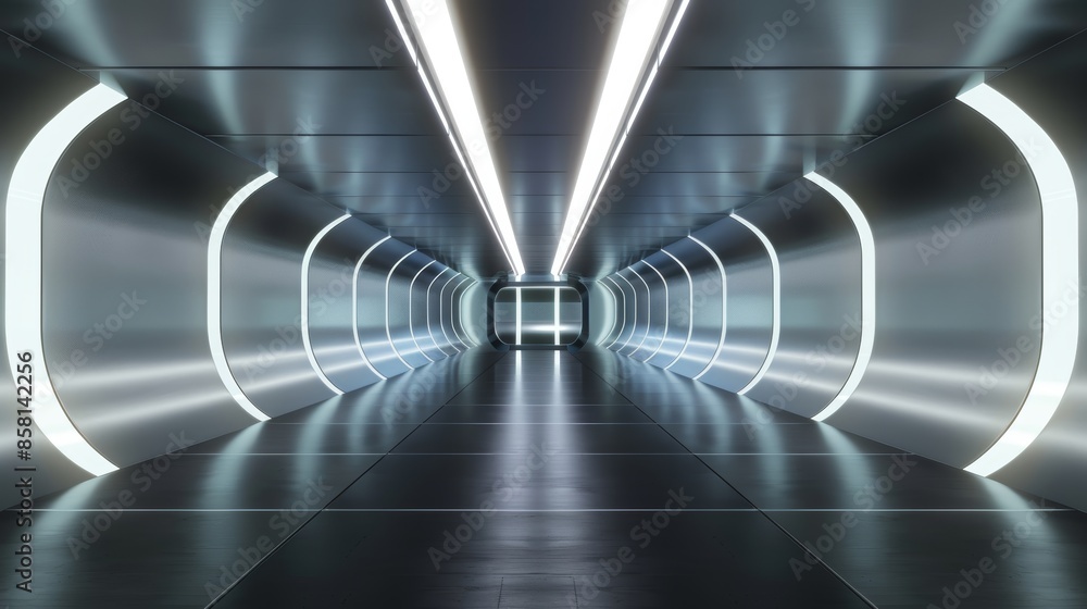Poster empty futuristic illuminated corridor with neon lights and sleek modern design, 3d generated concept