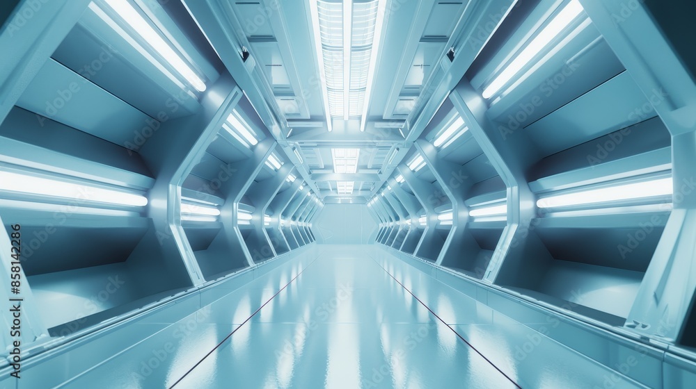 Poster empty futuristic illuminated corridor with neon lights and sleek modern design, 3d generated concept