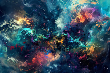 Abstract Cluttercore Graphic Design Background. Colorful Clouds Grunge Painting Background. Ai Generated
