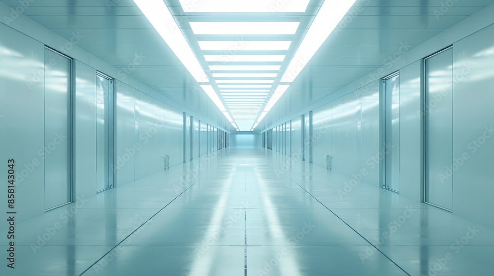 Poster empty futuristic illuminated corridor with neon lights and sleek modern design, 3d generated concept