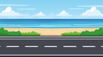 Fototapeta premium A highway with a view of the ocean, 2d game art, matte background.