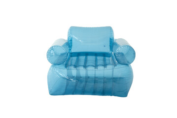 inflatable transparent  blue chair isolated on white
