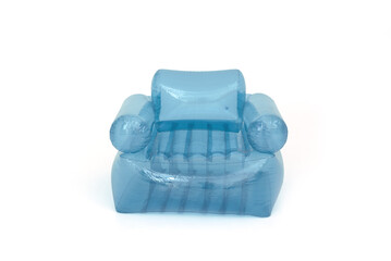 inflatable transparent  blue chair isolated on white