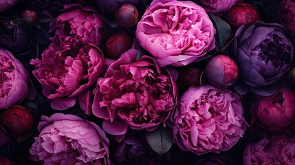 Obraz premium garden of dark purple roses and peonies