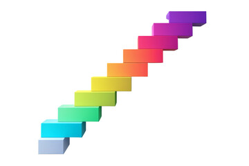Fototapeta premium Colorful 3D staircase gradient with vibrant hues transitioning smoothly from blue to purple, ideal for modern design and digital creativity.