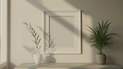 Empty picture frame mock up in home decor concept