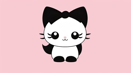 Fototapeta premium black and white cute cat with bow