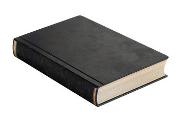 Obraz premium A high angle shot of a black hardcover book with slightly worn pages. Perfect for educational, literary, or artistic purposes.