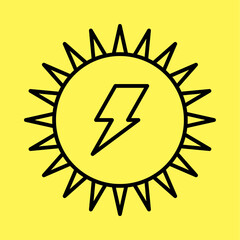 simple solar energy icon, line vector isolated on yellow background. trendy and modern design