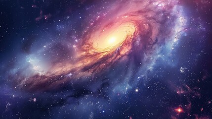 Obraz premium Cosmic abstract space background with swirling galaxies and radiant stars, evoking a sense of infinite beauty.