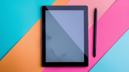 Tablet and stylus on a colorful background