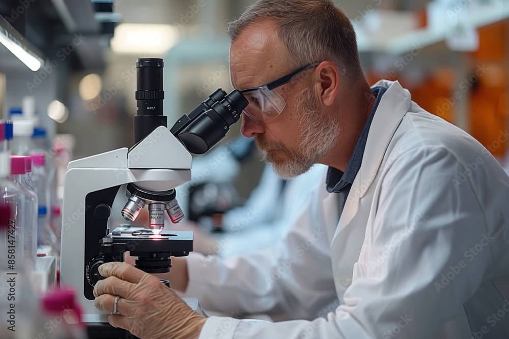 Aufkleber male scientist using a microscope in a laboratory setting