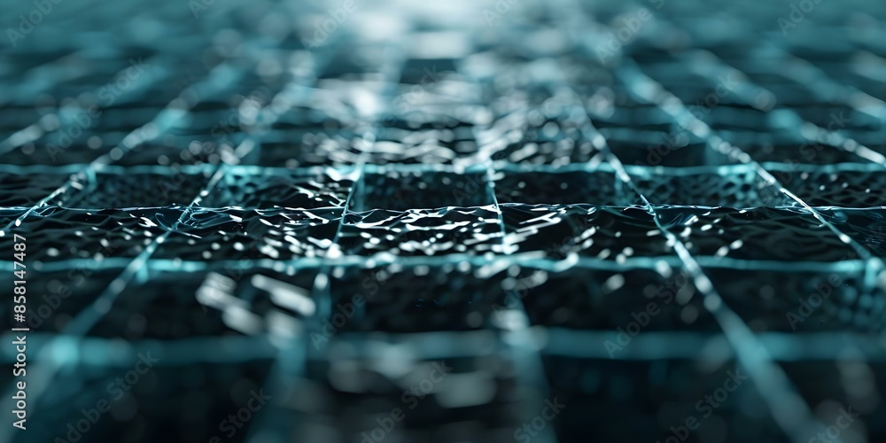Poster creating a 3d grid network with glowing digitalization wave connecting everything. concept 3d art, g