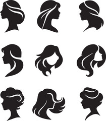 Girl head creative logo style silhouette collection. Vector isolated girls logo icon illustrations.