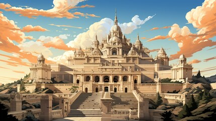 A captivating illustration of an iconic historical landmark, with detailed architectural elements and a sense of grandeur and historical significance. Illustration, Minimalism,