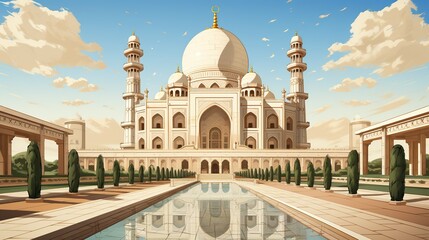 Obraz premium A captivating illustration of an iconic historical landmark, with detailed architectural elements and a sense of grandeur and historical significance. Illustration, Minimalism,