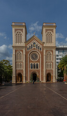 Fototapeta premium Assumption Cathedral on Chao Phraya River in BKK Thailand magnificent structure architecturally majestically built a Roman Catholic Church founded by French Missionaries and Built in 1821