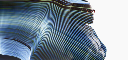 Background concept with business  woman. Modern AI technology concept with copy space. Led strip...