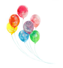 7色の風船　水彩画