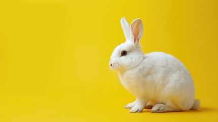 Obraz premium Adorable bunny viewed sideways against yellow backdrop