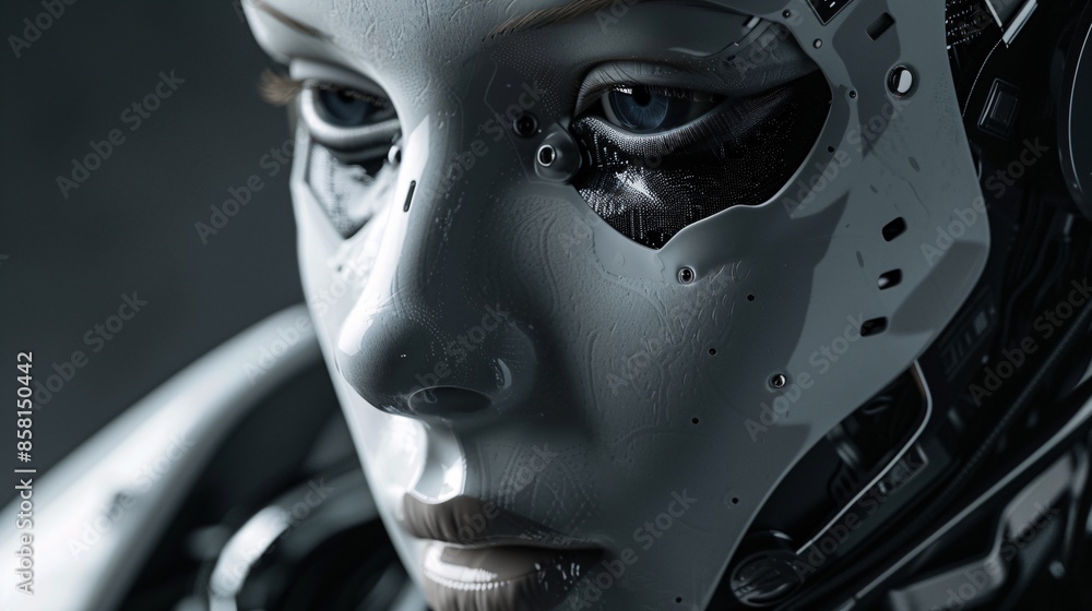 Poster features a close-up of a humanoid robot face against a futuristic modern tech background, symbolizin