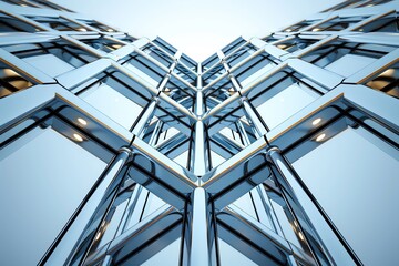 Obraz premium Low angle view of Structural Framework Steel framework of a high rise building against a clear sky