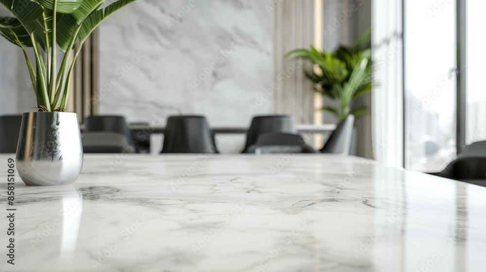 Aufkleber luxury marble table with coworking space background for product display with natural vibes