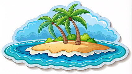 Obraz premium isoated sticker of a tropical island with palm trees and sea
