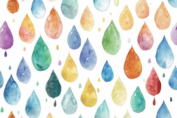 Colorful watercolor raindrop pattern on white background. This vibrant design is perfect for artistic projects, backgrounds, and prints.