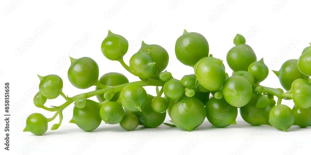 Poster isolated string of pearls senecio rowleyanus on white background for printing. concept string of pea
