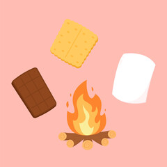 Chocolate bar and graham crackers. S'more graham cracker, chocolate, and marshmallow.