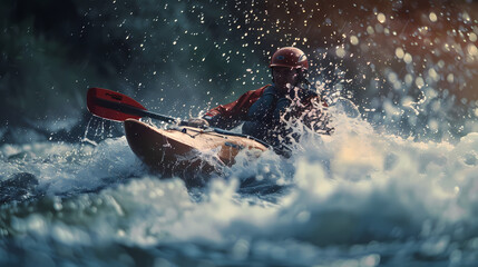 Fototapeta premium Mastering the Rapids: Intense Kayak Action