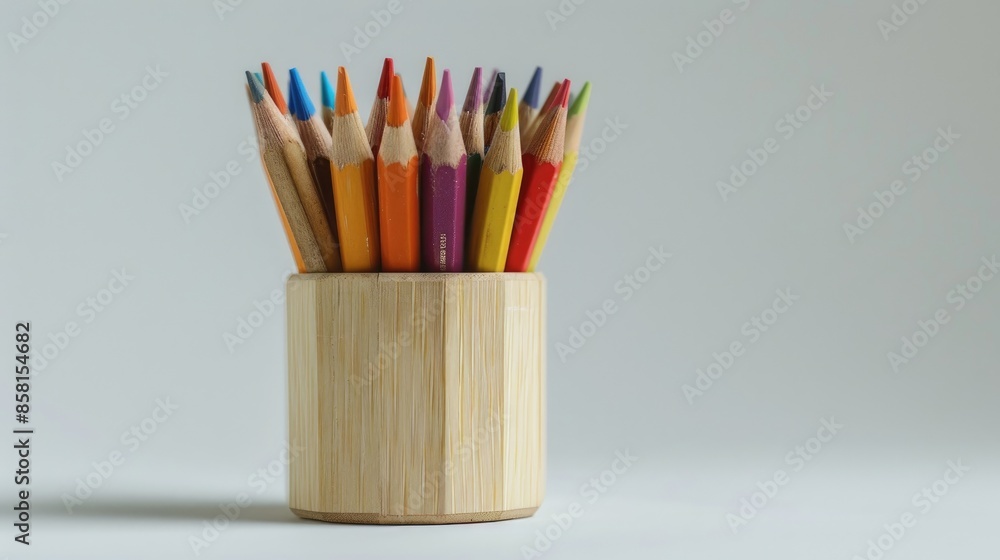 Sticker Colored pencil set in tube on white backdrop