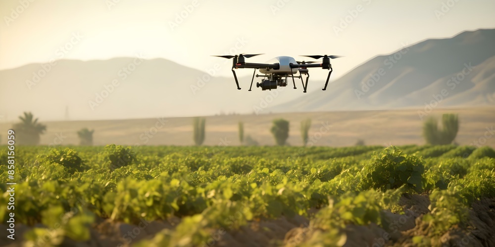 Poster utilizing drones for precision agriculture in desert farming for efficient pest control. concept pre