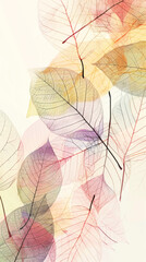 Obraz premium A collection of delicate, translucent leaves overlapping each other, painted in a variety of pastel hues, creating a soft, ethereal feel reminiscent of artistic elegance.