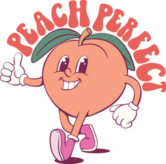 Peach with quote retro groovy mascot