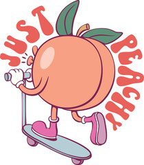 Peach with quote retro groovy mascot