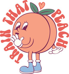 Peach with quote retro groovy mascot
